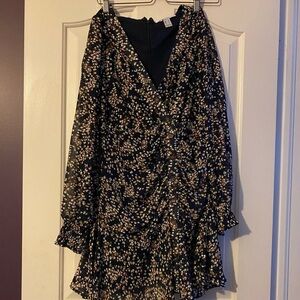 Long sleeve floral chiffon dress